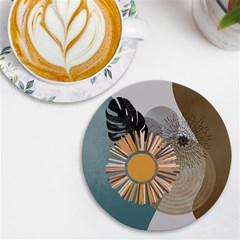 Boho Background Leaves Botanical Ornamental Pattern Seamless Decorative Design Wallpaper Nature Draw Uv Print Round Tile Coaster