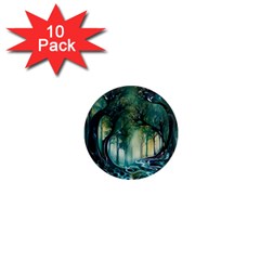 Trees Forest Mystical Forest Background Landscape Nature 1  Mini Magnet (10 Pack) 