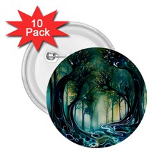 Trees Forest Mystical Forest Background Landscape Nature 2 25  Buttons (10 Pack)  by Maspions