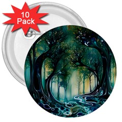 Trees Forest Mystical Forest Background Landscape Nature 3  Buttons (10 Pack) 