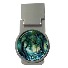 Trees Forest Mystical Forest Background Landscape Nature Money Clips (round)  by Maspions