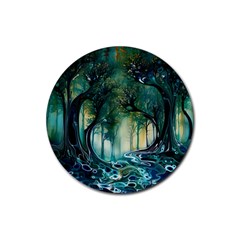 Trees Forest Mystical Forest Background Landscape Nature Rubber Coaster (round)