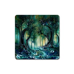 Trees Forest Mystical Forest Background Landscape Nature Square Magnet