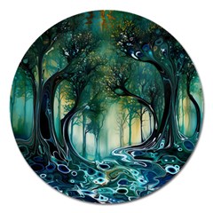 Trees Forest Mystical Forest Background Landscape Nature Magnet 5  (round)