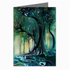 Trees Forest Mystical Forest Background Landscape Nature Greeting Cards (pkg Of 8)