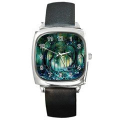 Trees Forest Mystical Forest Background Landscape Nature Square Metal Watch