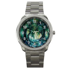 Trees Forest Mystical Forest Background Landscape Nature Sport Metal Watch