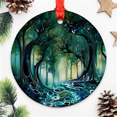 Trees Forest Mystical Forest Background Landscape Nature Round Ornament (two Sides)