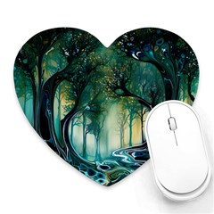 Trees Forest Mystical Forest Background Landscape Nature Heart Mousepad