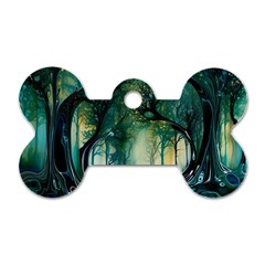 Trees Forest Mystical Forest Background Landscape Nature Dog Tag Bone (one Side)