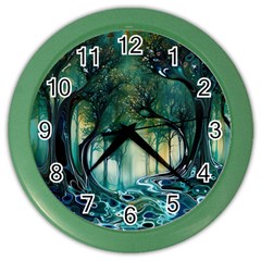 Trees Forest Mystical Forest Background Landscape Nature Color Wall Clock