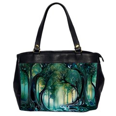 Trees Forest Mystical Forest Background Landscape Nature Oversize Office Handbag (2 Sides)