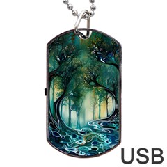 Trees Forest Mystical Forest Background Landscape Nature Dog Tag Usb Flash (one Side)