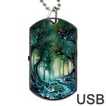 Trees Forest Mystical Forest Background Landscape Nature Dog Tag USB Flash (One Side) Front