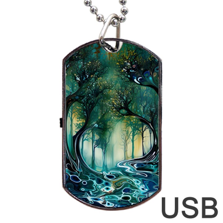 Trees Forest Mystical Forest Background Landscape Nature Dog Tag USB Flash (One Side)