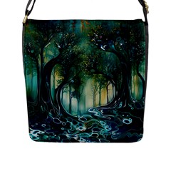 Trees Forest Mystical Forest Background Landscape Nature Flap Closure Messenger Bag (l)