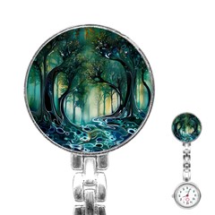 Trees Forest Mystical Forest Background Landscape Nature Stainless Steel Nurses Watch