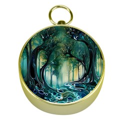 Trees Forest Mystical Forest Background Landscape Nature Gold Compasses