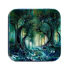 Trees Forest Mystical Forest Background Landscape Nature Square Metal Box (black)