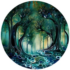 Trees Forest Mystical Forest Background Landscape Nature Wooden Puzzle Round