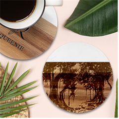 Trees Forest Mystical Forest Background Landscape Nature Marble Wood Coaster (round)