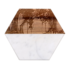 Trees Forest Mystical Forest Background Landscape Nature Marble Wood Coaster (hexagon)  by Maspions