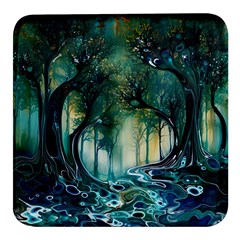 Trees Forest Mystical Forest Background Landscape Nature Square Glass Fridge Magnet (4 Pack) by Maspions