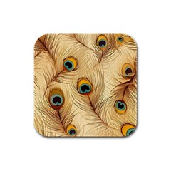 Vintage Peacock Feather Peacock Feather Pattern Background Nature Bird Nature Rubber Square Coaster (4 Pack) by Maspions