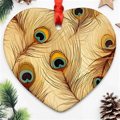 Vintage Peacock Feather Peacock Feather Pattern Background Nature Bird Nature Heart Ornament (two Sides)