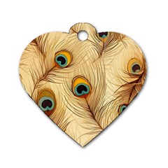 Vintage Peacock Feather Peacock Feather Pattern Background Nature Bird Nature Dog Tag Heart (one Side)