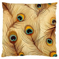 Vintage Peacock Feather Peacock Feather Pattern Background Nature Bird Nature Large Cushion Case (one Side) by Maspions