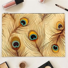 Vintage Peacock Feather Peacock Feather Pattern Background Nature Bird Nature Cosmetic Bag (xxl)