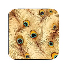 Vintage Peacock Feather Peacock Feather Pattern Background Nature Bird Nature Square Metal Box (black)