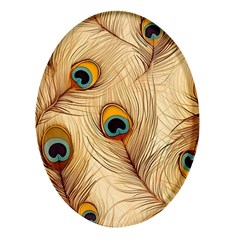 Vintage Peacock Feather Peacock Feather Pattern Background Nature Bird Nature Oval Glass Fridge Magnet (4 Pack)