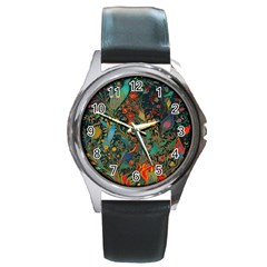 Flowers Trees Forest Mystical Forest Nature Background Landscape Round Metal Watch