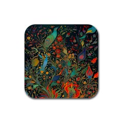 Flowers Trees Forest Mystical Forest Nature Background Landscape Rubber Square Coaster (4 Pack)