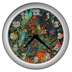 Flowers Trees Forest Mystical Forest Nature Background Landscape Wall Clock (Silver) Front