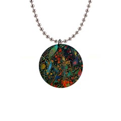 Flowers Trees Forest Mystical Forest Nature Background Landscape 1  Button Necklace by Maspions