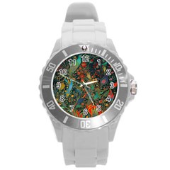 Flowers Trees Forest Mystical Forest Nature Background Landscape Round Plastic Sport Watch (l)