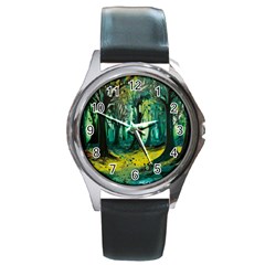 Trees Forest Mystical Forest Nature Junk Journal Landscape Nature Round Metal Watch