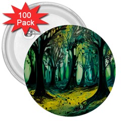 Trees Forest Mystical Forest Nature Junk Journal Landscape Nature 3  Buttons (100 Pack)  by Maspions