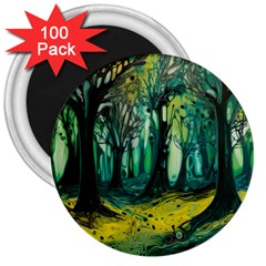 Trees Forest Mystical Forest Nature Junk Journal Landscape Nature 3  Magnets (100 Pack)