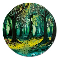 Trees Forest Mystical Forest Nature Junk Journal Landscape Nature Magnet 5  (round)