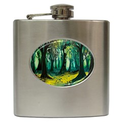 Trees Forest Mystical Forest Nature Junk Journal Landscape Nature Hip Flask (6 Oz) by Maspions