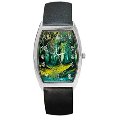 Trees Forest Mystical Forest Nature Junk Journal Landscape Nature Barrel Style Metal Watch by Maspions