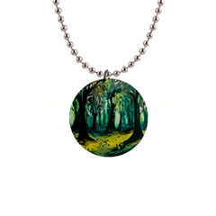 Trees Forest Mystical Forest Nature Junk Journal Landscape Nature 1  Button Necklace by Maspions