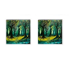 Trees Forest Mystical Forest Nature Junk Journal Landscape Nature Cufflinks (square) by Maspions