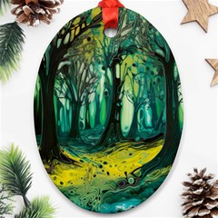 Trees Forest Mystical Forest Nature Junk Journal Landscape Nature Oval Ornament (two Sides) by Maspions