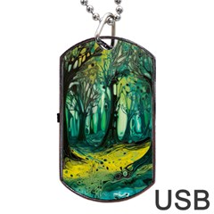 Trees Forest Mystical Forest Nature Junk Journal Landscape Nature Dog Tag Usb Flash (two Sides)