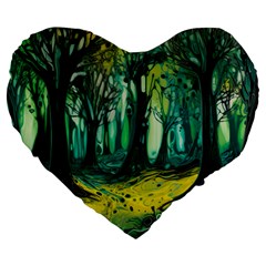 Trees Forest Mystical Forest Nature Junk Journal Landscape Nature Large 19  Premium Heart Shape Cushions